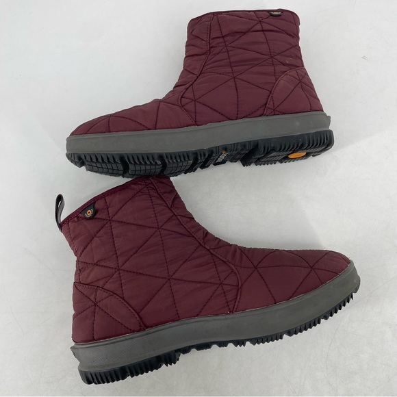 Bogs Women's 9 Snowday  Lo Waterproof Winter Snow Boots Burgundy Side Zip 72697 - Picture 6 of 9